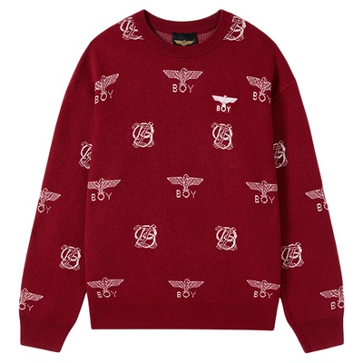 【绯纹翼章】BOYLONDON秋冬新年红色毛衣满印毛衫男女同款N60032