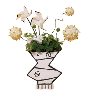 妖及可爱童趣花艺风车花束样板间儿童房手绘陶瓷花器艺术趣味花艺