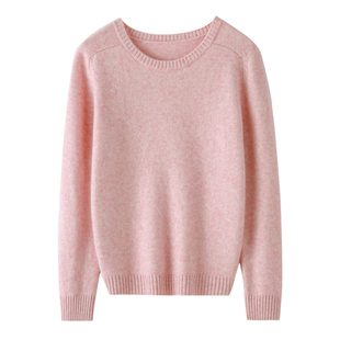 清河纯圆领羊绒衫女秋冬加厚保暖套头毛衣宽松显瘦长袖针织打底衫