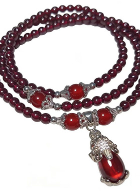 天然红色石榴石手链女三圈招财貔貅手串红玛瑙转运珠水晶宝石手饰