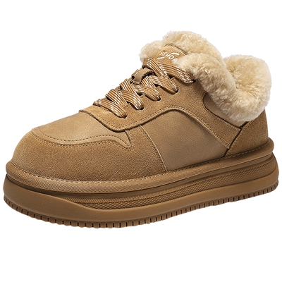 森达毛毛鞋女2025冬新商场同款牛皮保暖绒毛加厚棉鞋雪地靴XVC01