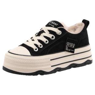 星期六加绒女鞋厚底帆布鞋女2025新款冬季加厚保暖复古休闲板鞋女