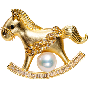 南珠宫马上发财淡水珍珠胸针日常百搭高级感生日礼物送老婆H109D