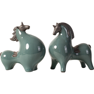 大号陶瓷哥窑唐马摆件马年生肖吉祥物办公桌面马到成功装饰品摆设