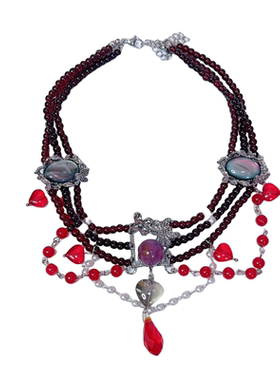 朋克摇滚多层红黑项链