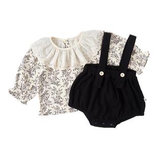 婴儿秋装女宝宝衣服上衣背带裤包屁衣甜美洋气爬服套装公主风薄款