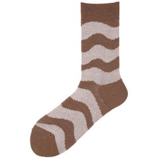 Tabio水浪波纹袜子女秋冬高弹透气含羊毛中筒袜女日系潮袜设计感