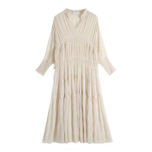 Forevercan2022秋冬法式重工立裁皮草搭档气质名媛中长款连衣裙子