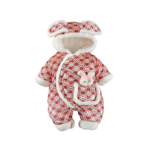 婴儿连体衣冬加厚外出服女宝棉衣小月龄宝宝冬装外套哈衣洋气棉服