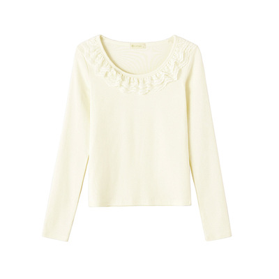 蕾丝花边纯棉长袖T恤女纯欲