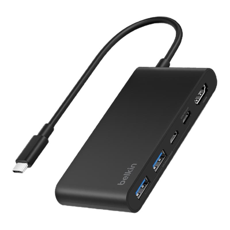 Belkin贝尔金五合一便携拓展坞100W供电USB-C适用苹果Mac笔记本电脑iPad转换器HDMI高清4K60Hz拓展10Gbps秒传