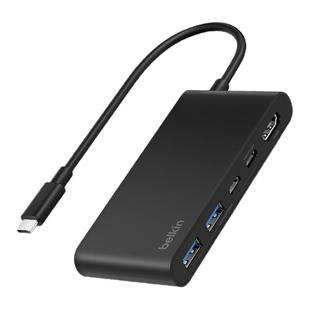 Belkin贝尔金五合一便携拓展坞100W供电USB-C适用苹果Mac笔记本电脑iPad转换器HDMI高清4K60Hz拓展10Gbps秒传