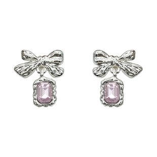 「川沙妲己」芋泥粉紫宝石蝴蝶结耳环小众轻奢设计感耳钉气质百搭