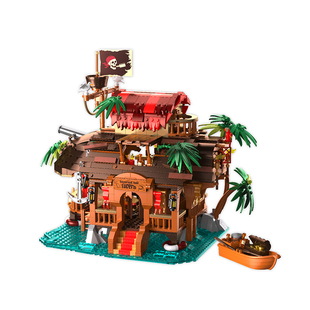 我是一块砖 倒帆酒馆海盗街景造型积木创意模型玩具带灯光摆件