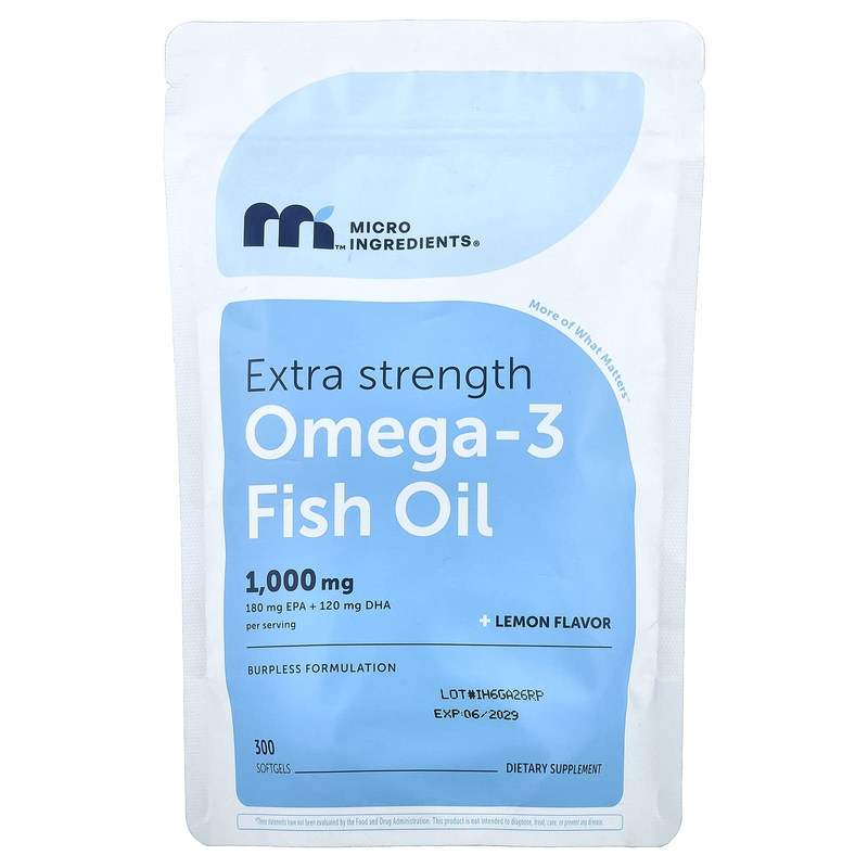 Micro Ingredients,Omega-3鱼油,柠檬,300粒软胶囊(每粒500毫