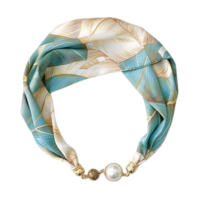 新款珍珠磁扣长条项链小丝巾