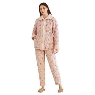 新世家族小碎花加厚夹棉袄睡衣女款2025新款冬高级感冬家居服套装