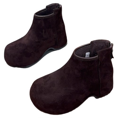 内增高勃肯短靴女2025新款秋冬百搭复古绒面丑萌大头鞋英伦马丁靴