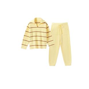 ubras贴贴系列|半边绒睡衣家居服条纹情侣套装女男款慕斯绒秋冬季