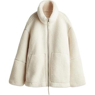 HM女装短外套冬季立领泰迪绒摇粒绒宽松保暖仿羊羔绒开衫1226826