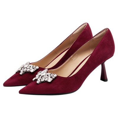 蹀愫尖头蝴蝶婚鞋透气高跟鞋