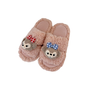 可爱小熊棉拖鞋女家居室内防滑地板拖外穿卡通露趾绑带毛毛拖鞋