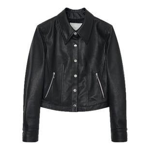 飘蕾黑色pu外套2026年春季新款美式翻领短款百搭高级感气质皮衣女