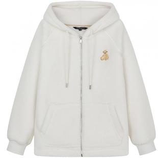 TeenieWeenie小熊女装卫衣2025冬季新款仿羊羔毛保暖连帽开衫外套