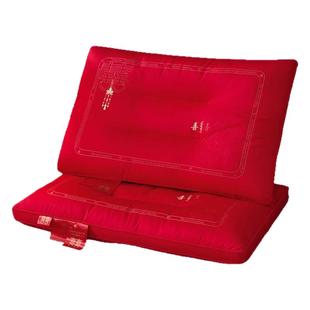 结婚枕头一对纯棉喜庆定型大红色新婚婚庆新娘陪嫁全棉双人长枕芯