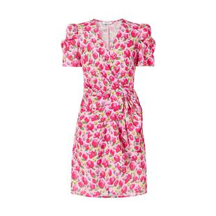 商场同款 摩萨克夏玫瑰碎花印花短袖收腰短款连衣裙女
