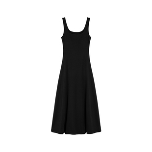 辰米范 黑色带胸垫针织背心连衣裙女夏无袖收腰吊带裙方领气质裙
