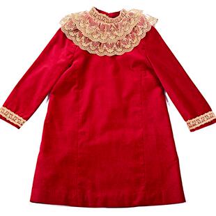 HERROYAL刺绣女童装公主裙表演礼服裙红色新年连衣裙过年服