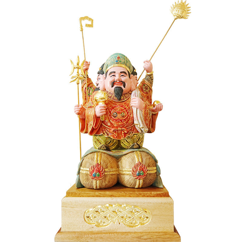 唐密三面大黑天财神像摆件家用木雕佛像定制厂家 圣造