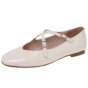 【一力米灰】秋冬季休闲交叉绑带玛丽珍鞋女圆头低跟浅口防滑单鞋