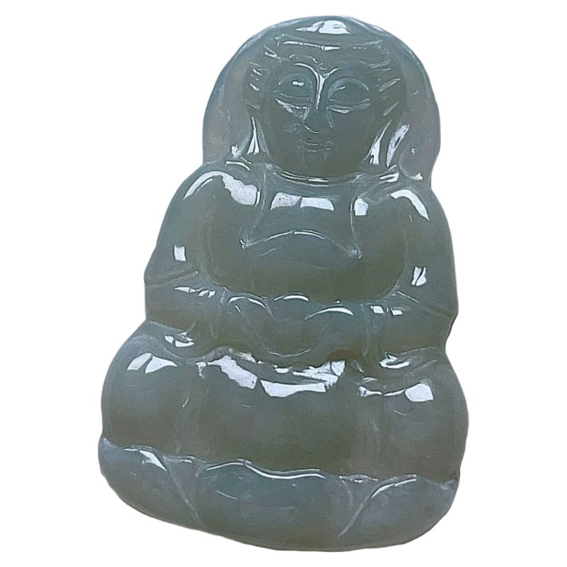 天然翡翠观音吊坠淡黄吉祥如意