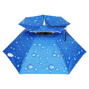 双层防风防雨钓鱼伞帽头戴式雨伞防晒折叠头顶雨伞帽户外遮阳垂钓