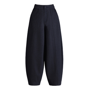 毛呢九分裤女秋冬2025新款时尚宽松显瘦通勤保暖松紧腰休闲灯笼裤