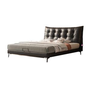 帕沙曼 真皮床复古风主卧大床黑色拉点双人床婚床意式极简软包床