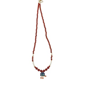 丹霞流韵红玛瑙珍珠项链女吊坠复古民族风串珠颈链新年礼物送对象