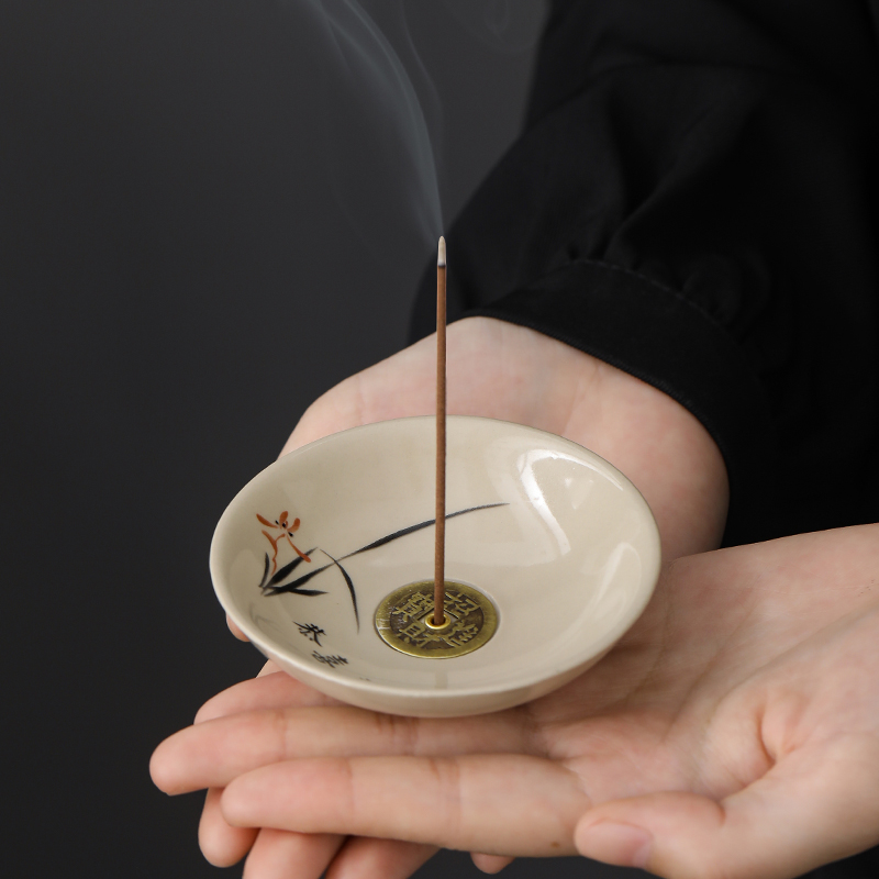 草木灰陶瓷恭喜发财香插线香底座家用室内檀香熏香炉茶道创意摆件