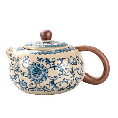 米色汝窑青花西施壶大容量功夫茶壶家用陶瓷泡茶器茶具单品盖碗杯