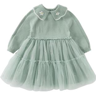 戴维贝拉春装女童连衣裙儿童洋气针织裙子女宝宝网纱公主裙童装