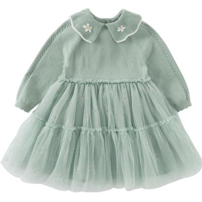 戴维贝拉秋装女童连衣裙儿童洋气针织裙子女宝宝网纱公主裙童装