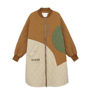 MOVEUP幻走2024秋季新款.FUN系列撞色拼接棒球领长款棉服外套女冬