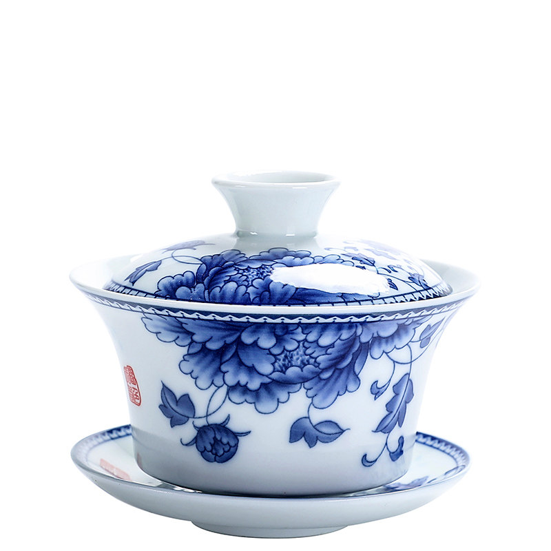 功夫盖碗白瓷大号茶杯茶具青花瓷三才碗泡茶器家用品茗茶碗敬茶杯