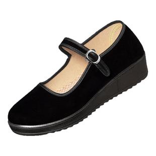 老北京布鞋正品女士新款酒店上班防滑软底平绒厚底坡跟妈妈工作鞋