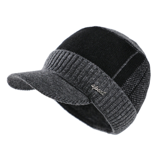 老人帽子爷爷男款冬季毛线爸爸羊毛保暖中老年人加绒加厚护耳老头