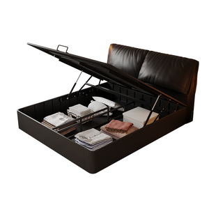 大象耳朵主卧室2026新款床碳素钢铁艺真皮黑色床电动平移储物床