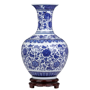 景德镇陶瓷器中式青花瓷花瓶摆件高级感新中式客厅玄关大号插花瓶