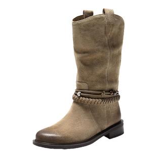 百丽复古显瘦时装靴女鞋子冬季新款中筒显瘦牛仔西部靴3QFC6DZ5